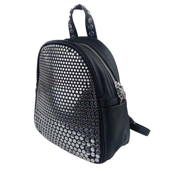Steve Madden Handbags - Steve Madden Women's Black Silver Studded Zip Leather Adjustable Backpack OS